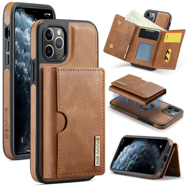 DG.MING M6 Series RFID Tri-fold Card Bag Custodia per telefono in pelle rimovibile, For iPhone 11, For iPhone 11 Pro