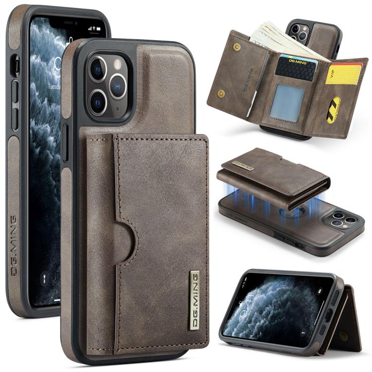 DG.MING M6 Series RFID Tri-fold Card Bag Custodia per telefono in pelle rimovibile, For iPhone 11, For iPhone 11 Pro