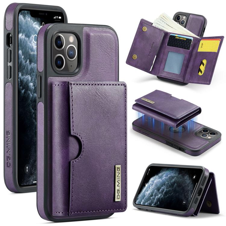 DG.MING M6 Series RFID Tri-fold Card Bag Custodia per telefono in pelle rimovibile, For iPhone 11, For iPhone 11 Pro