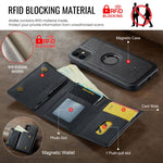 DG.MING M6 Series RFID Tri-fold Card Bag Custodia per telefono in pelle rimovibile, For iPhone 11, For iPhone 11 Pro