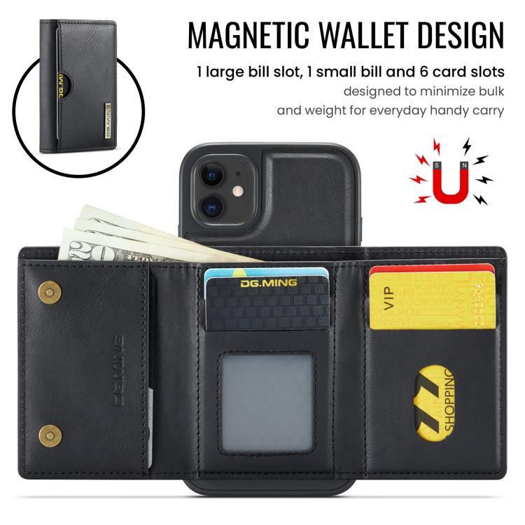 DG.MING M6 Series RFID Tri-fold Card Bag Custodia per telefono in pelle rimovibile, For iPhone 11, For iPhone 11 Pro