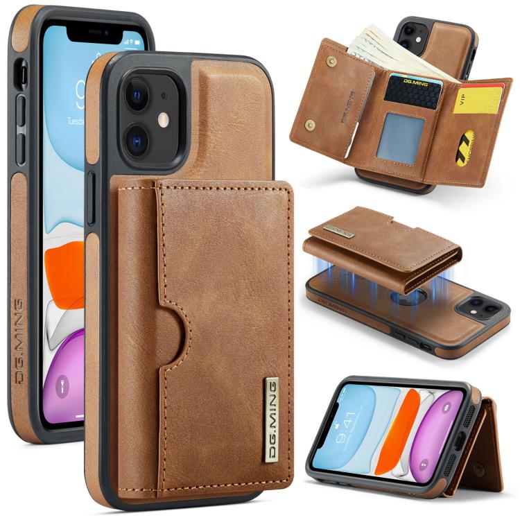 DG.MING M6 Series RFID Tri-fold Card Bag Custodia per telefono in pelle rimovibile, For iPhone 11, For iPhone 11 Pro