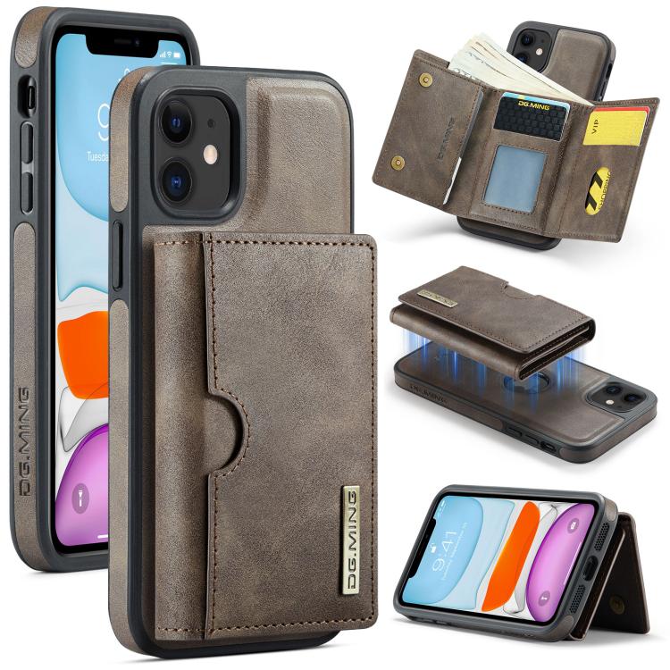 DG.MING M6 Series RFID Tri-fold Card Bag Custodia per telefono in pelle rimovibile, For iPhone 11, For iPhone 11 Pro