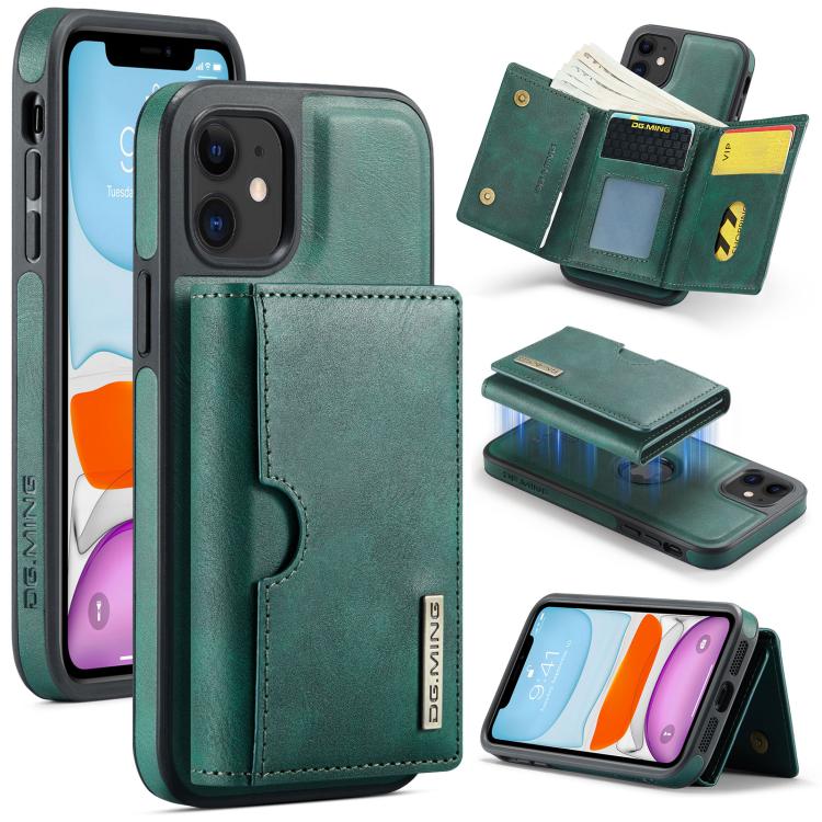 DG.MING M6 Series RFID Tri-fold Card Bag Custodia per telefono in pelle rimovibile, For iPhone 11, For iPhone 11 Pro