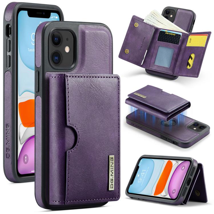 DG.MING M6 Series RFID Tri-fold Card Bag Custodia per telefono in pelle rimovibile, For iPhone 11, For iPhone 11 Pro