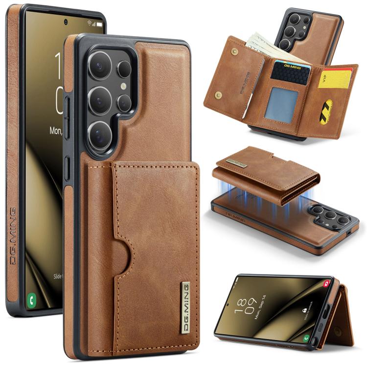 DG.MING M6 Series RFID Tri-fold Card Bag Custodia per telefono in pelle rimovibile, For Samsung Galaxy S25 Edge 5G, For Samsung Galaxy S25 5G, For Samsung Galaxy S25+ 5G, For Samsung Galaxy S25 Ultra 5G