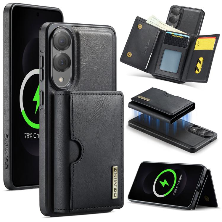 DG.MING M6 Series RFID Tri-fold Card Bag Custodia per telefono in pelle rimovibile, For Samsung Galaxy S25 Edge 5G, For Samsung Galaxy S25 5G, For Samsung Galaxy S25+ 5G, For Samsung Galaxy S25 Ultra 5G