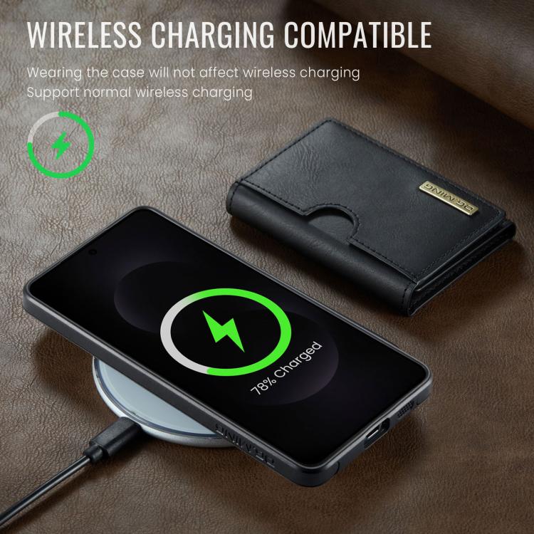 DG.MING M6 Series RFID Tri-fold Card Bag Custodia per telefono in pelle rimovibile, For Samsung Galaxy S25 Edge 5G, For Samsung Galaxy S25 5G, For Samsung Galaxy S25+ 5G, For Samsung Galaxy S25 Ultra 5G