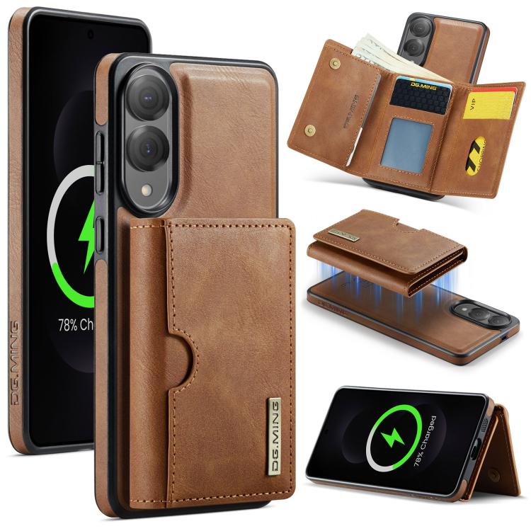 DG.MING M6 Series RFID Tri-fold Card Bag Custodia per telefono in pelle rimovibile, For Samsung Galaxy S25 Edge 5G, For Samsung Galaxy S25 5G, For Samsung Galaxy S25+ 5G, For Samsung Galaxy S25 Ultra 5G