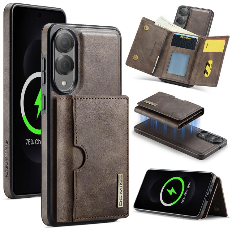 DG.MING M6 Series RFID Tri-fold Card Bag Custodia per telefono in pelle rimovibile, For Samsung Galaxy S25 Edge 5G, For Samsung Galaxy S25 5G, For Samsung Galaxy S25+ 5G, For Samsung Galaxy S25 Ultra 5G