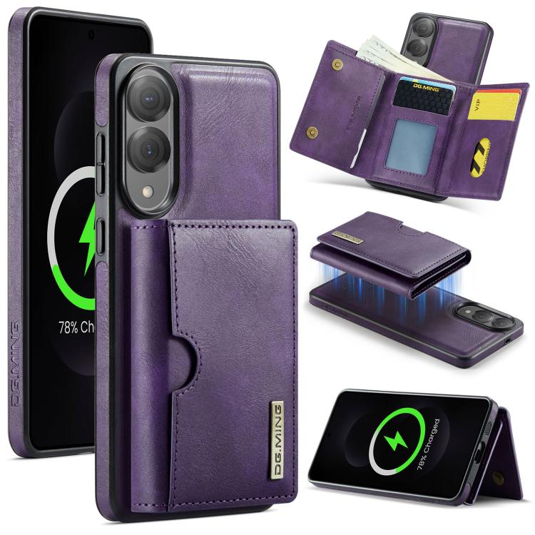DG.MING M6 Series RFID Tri-fold Card Bag Custodia per telefono in pelle rimovibile, For Samsung Galaxy S25 Edge 5G, For Samsung Galaxy S25 5G, For Samsung Galaxy S25+ 5G, For Samsung Galaxy S25 Ultra 5G