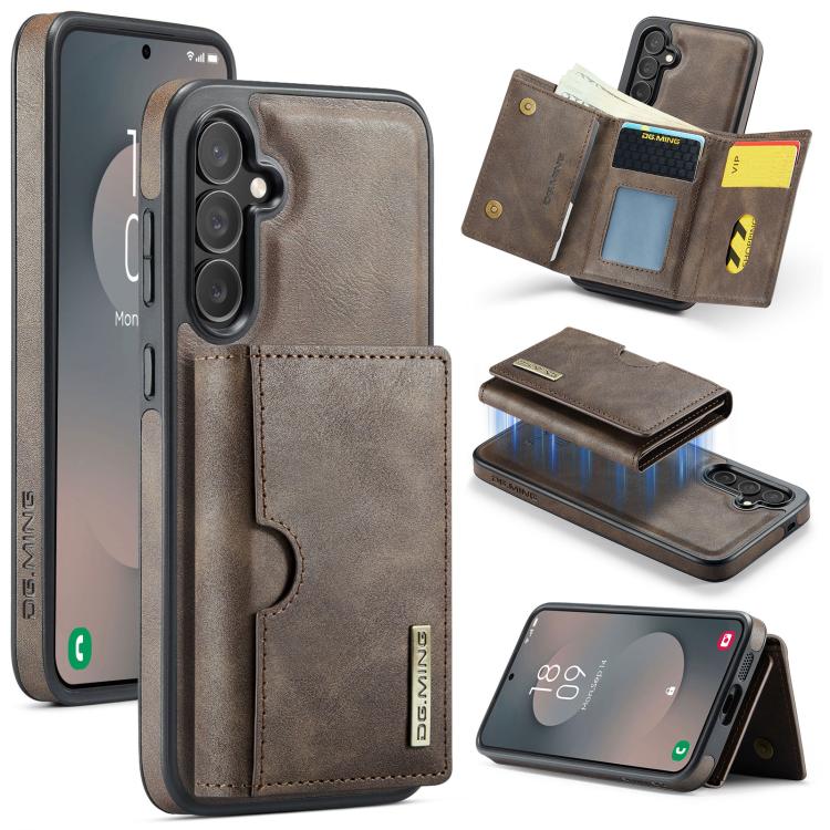 DG.MING M6 Series RFID Tri-fold Card Bag Custodia per telefono in pelle rimovibile, For Samsung Galaxy S26+ 5G, For Samsung Galaxy S26 Ultra 5G, For Samsung Galaxy S26 5G, For Samsung Galaxy S25 FE 5G