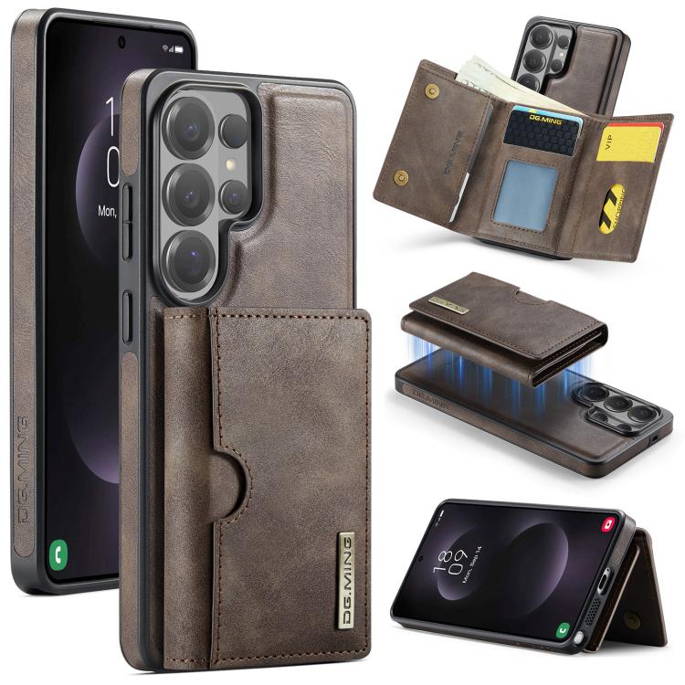 DG.MING M6 Series RFID Tri-fold Card Bag Custodia per telefono in pelle rimovibile, For Samsung Galaxy S26+ 5G, For Samsung Galaxy S26 Ultra 5G, For Samsung Galaxy S26 5G, For Samsung Galaxy S25 FE 5G
