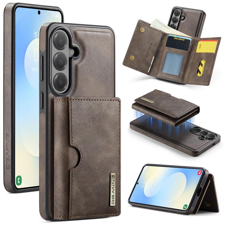 DG.MING M6 Series RFID Tri-fold Card Bag Custodia per telefono in pelle rimovibile, For Samsung Galaxy S26+ 5G, For Samsung Galaxy S26 Ultra 5G, For Samsung Galaxy S26 5G, For Samsung Galaxy S25 FE 5G