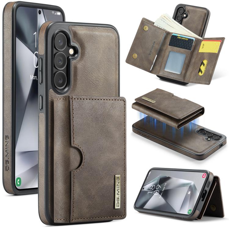 DG.MING M6 Series RFID Tri-fold Card Bag Custodia per telefono in pelle rimovibile, For Samsung Galaxy S25 Edge 5G, For Samsung Galaxy S25 5G, For Samsung Galaxy S25+ 5G, For Samsung Galaxy S25 Ultra 5G