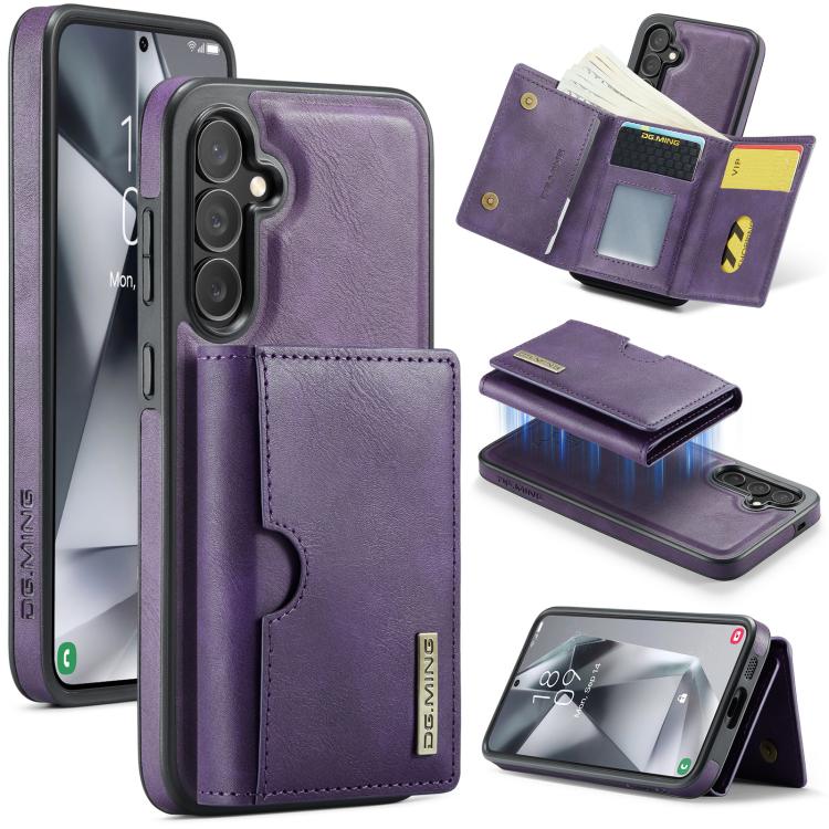 DG.MING M6 Series RFID Tri-fold Card Bag Custodia per telefono in pelle rimovibile, For Samsung Galaxy S25 Edge 5G, For Samsung Galaxy S25 5G, For Samsung Galaxy S25+ 5G, For Samsung Galaxy S25 Ultra 5G