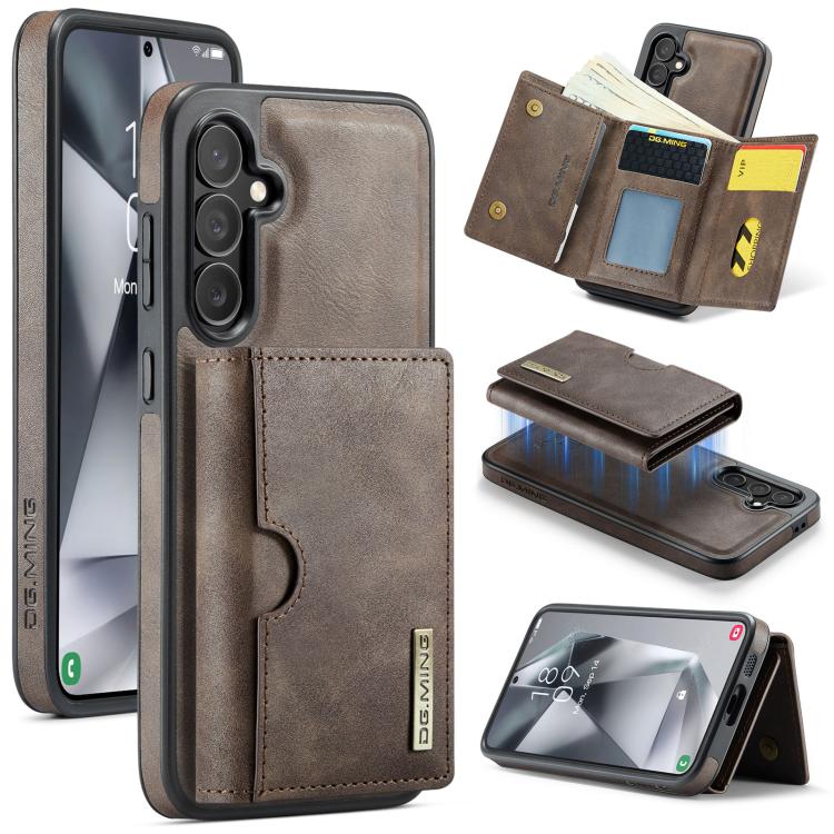 DG.MING M6 Series RFID Tri-fold Card Bag Custodia per telefono in pelle rimovibile, For Samsung Galaxy S24 FE 5G, For Samsung Galaxy S24 Ultra 5G, For Samsung Galaxy S24+ 5G, For Samsung Galaxy S24 5G