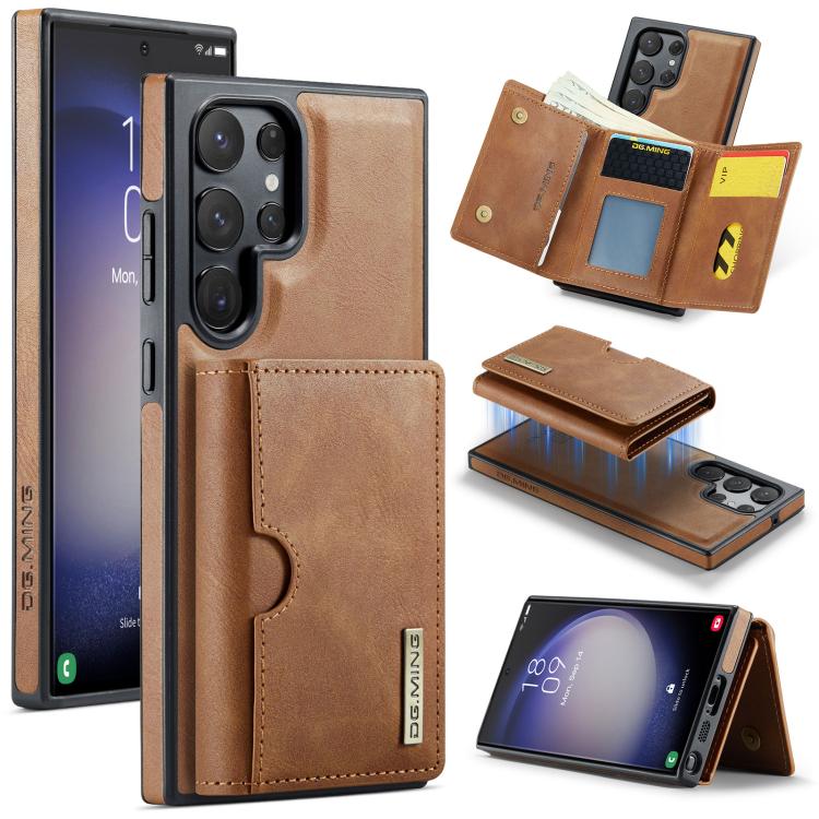 DG.MING M6 Series RFID Tri-fold Card Bag Custodia per telefono in pelle rimovibile, For Samsung Galaxy S23 FE 5G, For Samsung Galaxy S23 Ultra 5G, For Samsung Galaxy S23+ 5G, For Samsung Galaxy S23 5G