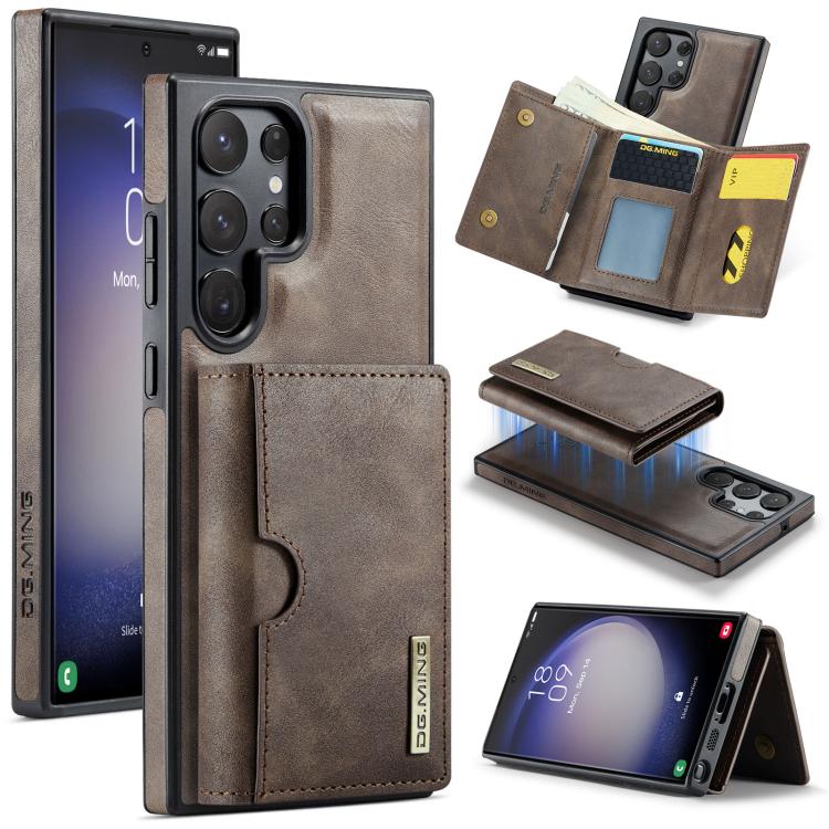 DG.MING M6 Series RFID Tri-fold Card Bag Custodia per telefono in pelle rimovibile, For Samsung Galaxy S23 FE 5G, For Samsung Galaxy S23 Ultra 5G, For Samsung Galaxy S23+ 5G, For Samsung Galaxy S23 5G