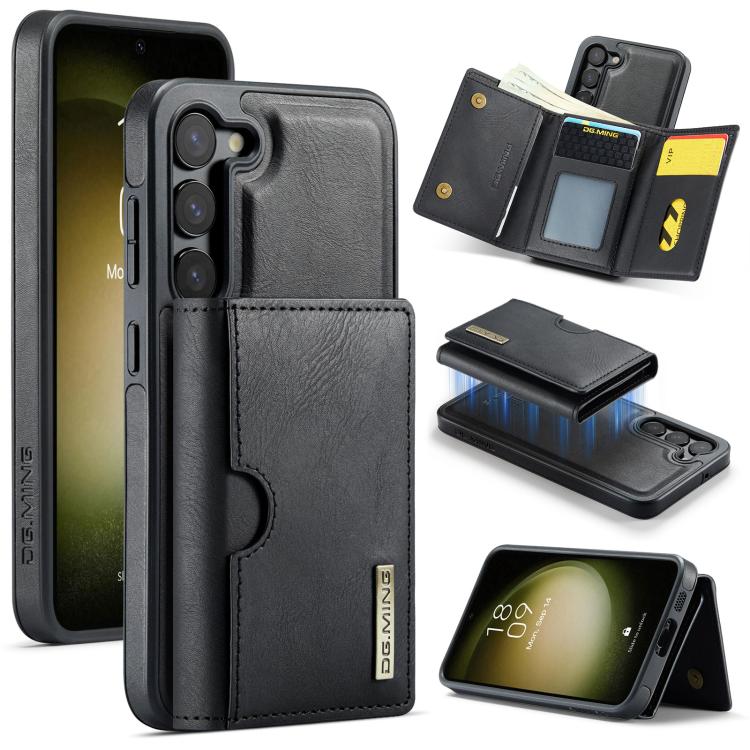 DG.MING M6 Series RFID Tri-fold Card Bag Custodia per telefono in pelle rimovibile, For Samsung Galaxy S23 FE 5G, For Samsung Galaxy S23 Ultra 5G, For Samsung Galaxy S23+ 5G, For Samsung Galaxy S23 5G