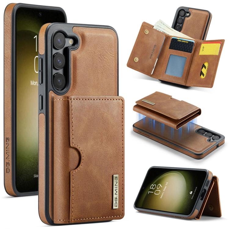 DG.MING M6 Series RFID Tri-fold Card Bag Custodia per telefono in pelle rimovibile, For Samsung Galaxy S23 FE 5G, For Samsung Galaxy S23 Ultra 5G, For Samsung Galaxy S23+ 5G, For Samsung Galaxy S23 5G