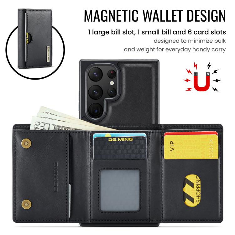 DG.MING M6 Series RFID Tri-fold Card Bag Custodia per telefono in pelle rimovibile, For Samsung Galaxy S22 Ultra 5G, For Samsung Galaxy S22+ 5G, For Samsung Galaxy S22 5G