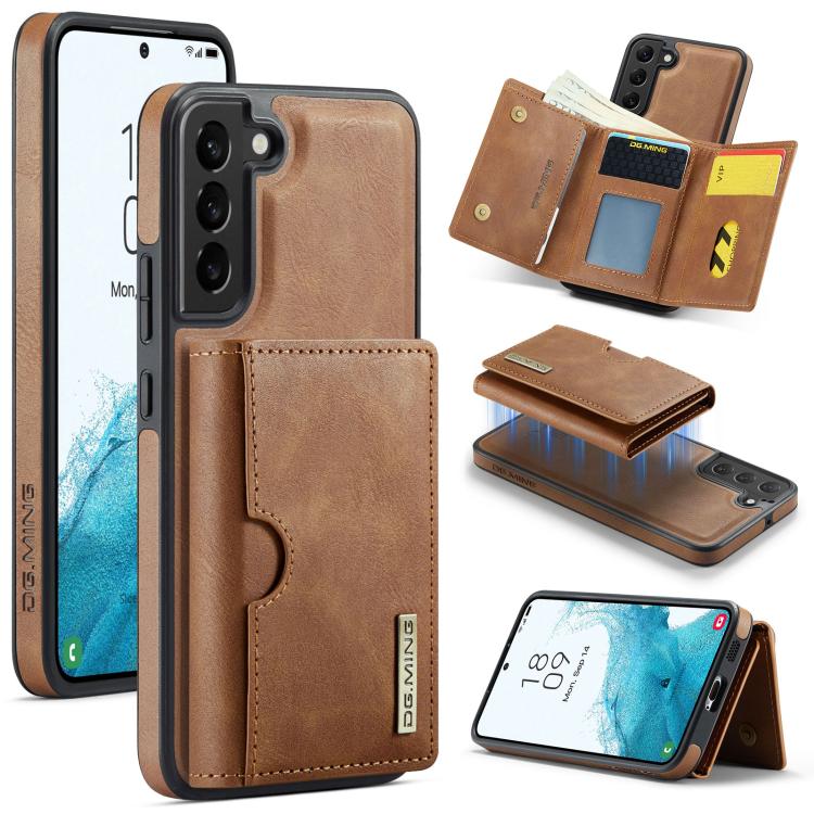 DG.MING M6 Series RFID Tri-fold Card Bag Custodia per telefono in pelle rimovibile, For Samsung Galaxy S22 Ultra 5G, For Samsung Galaxy S22+ 5G, For Samsung Galaxy S22 5G