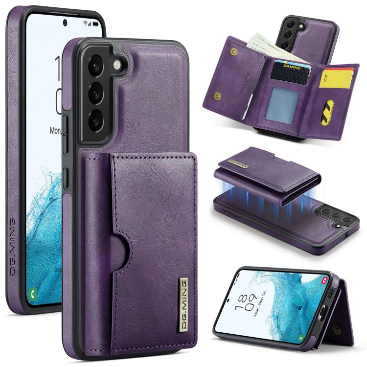 DG.MING M6 Series RFID Tri-fold Card Bag Custodia per telefono in pelle rimovibile, For Samsung Galaxy S22 Ultra 5G, For Samsung Galaxy S22+ 5G, For Samsung Galaxy S22 5G