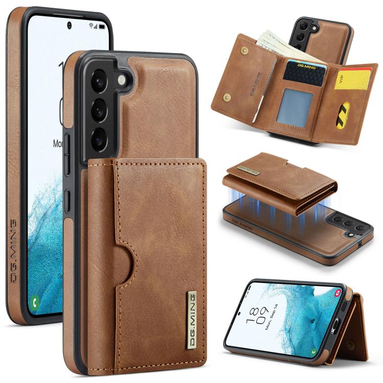 DG.MING M6 Series RFID Tri-fold Card Bag Custodia per telefono in pelle rimovibile, For Samsung Galaxy S22 Ultra 5G, For Samsung Galaxy S22+ 5G, For Samsung Galaxy S22 5G