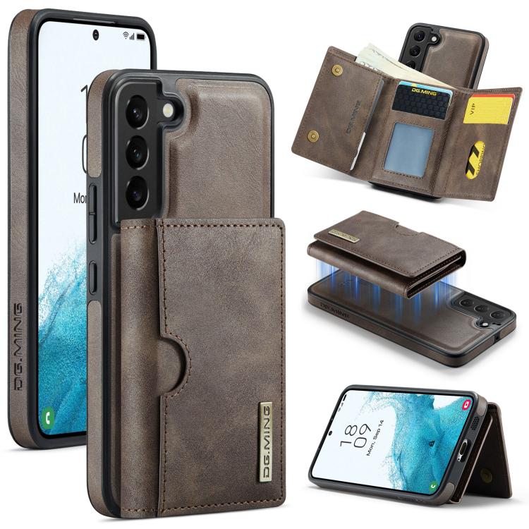 DG.MING M6 Series RFID Tri-fold Card Bag Custodia per telefono in pelle rimovibile, For Samsung Galaxy S22 Ultra 5G, For Samsung Galaxy S22+ 5G, For Samsung Galaxy S22 5G