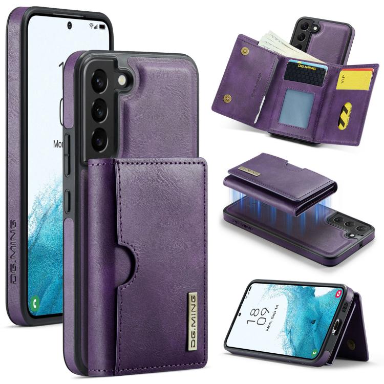 DG.MING M6 Series RFID Tri-fold Card Bag Custodia per telefono in pelle rimovibile, For Samsung Galaxy S22 Ultra 5G, For Samsung Galaxy S22+ 5G, For Samsung Galaxy S22 5G