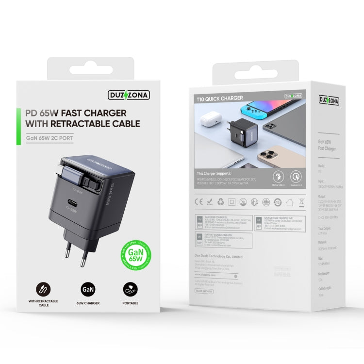 DUZZONA T10 PD 65W GaN Mini Type-C / USB-C Caricabatterie rapido con cavo, T10, EU Plug