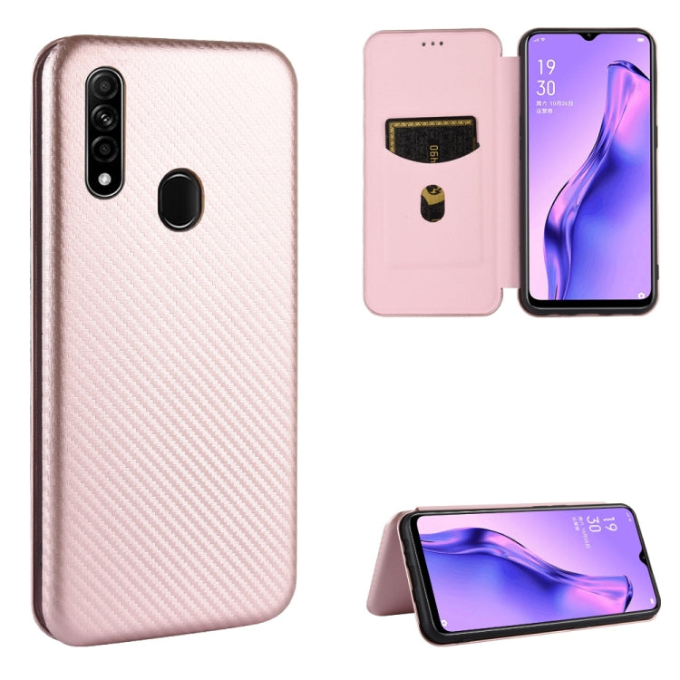 Struttura in fibra di carbonio Flip orizzontale magnetico Custodia in pelle TPU + PC + PU con slot per schede, For OPPO A5(AX5) / A3s / A12e, For OPPO A7(AX7) / A5s / AX5s / A12, For OPPO A8 / A31 (2020), For OPPO A9 (2020) / A11 / A11X / A5 (2020)
