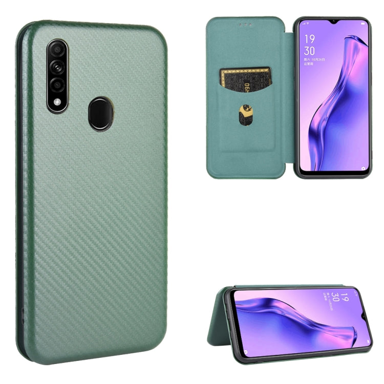 Struttura in fibra di carbonio Flip orizzontale magnetico Custodia in pelle TPU + PC + PU con slot per schede, For OPPO A5(AX5) / A3s / A12e, For OPPO A7(AX7) / A5s / AX5s / A12, For OPPO A8 / A31 (2020), For OPPO A9 (2020) / A11 / A11X / A5 (2020)
