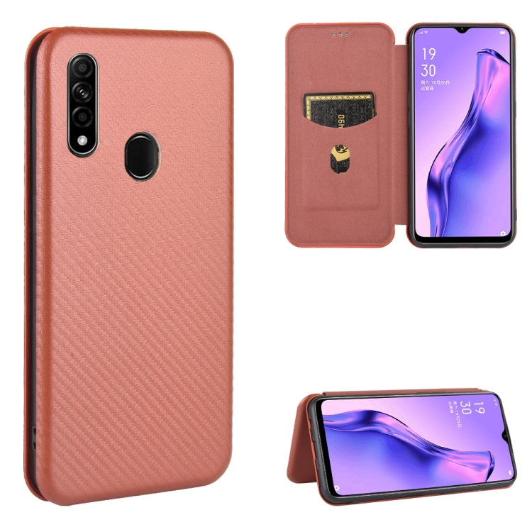 Struttura in fibra di carbonio Flip orizzontale magnetico Custodia in pelle TPU + PC + PU con slot per schede, For OPPO A5(AX5) / A3s / A12e, For OPPO A7(AX7) / A5s / AX5s / A12, For OPPO A8 / A31 (2020), For OPPO A9 (2020) / A11 / A11X / A5 (2020)