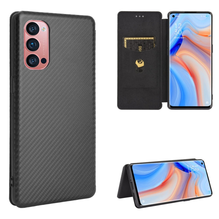 Struttura in fibra di carbonio Flip orizzontale magnetico Custodia in pelle TPU + PC + PU con slot per schede, For OPPO Reno2 Z / F, For OPPO Reno3 A(Japanese Version), For OPPO Reno4 Pro 5G, For OPPO Reno A