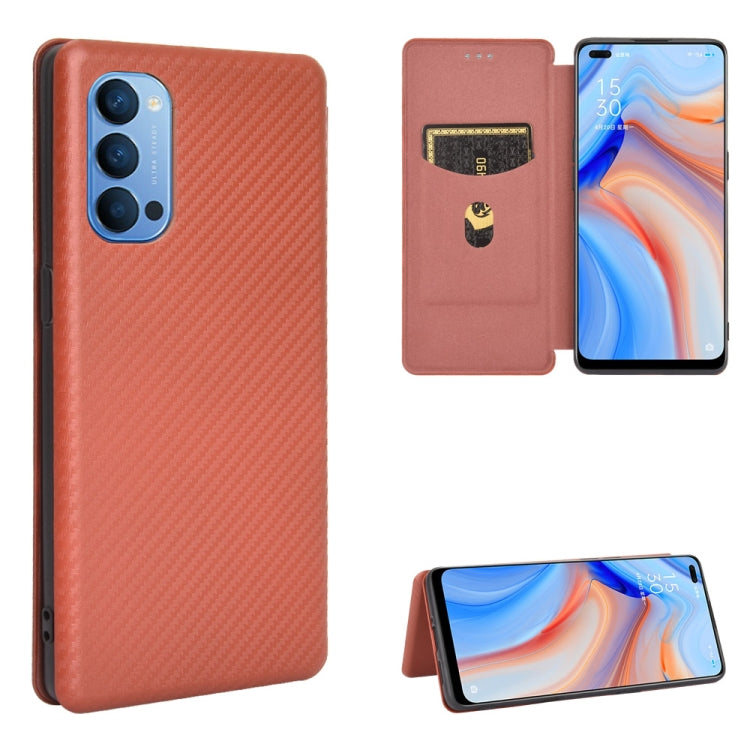Struttura in fibra di carbonio Flip orizzontale magnetico Custodia in pelle TPU + PC + PU con slot per schede, For OPPO Reno3 5G / Find X2 Lite, For OPPO Reno3 5G (Japanese Version), For OPPO Reno3 Pro 5G / Find X2 Neo, For OPPO Reno4 4G
