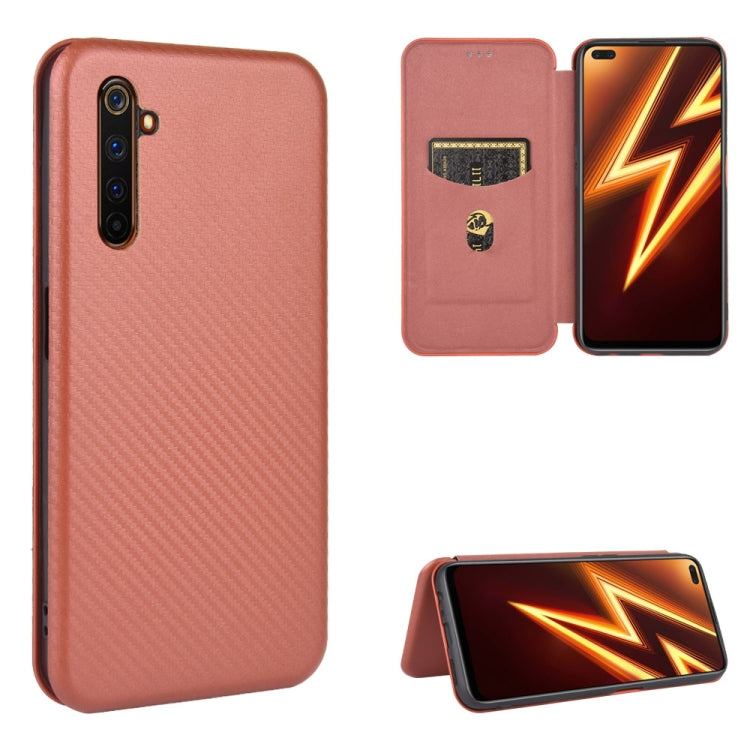 Struttura in fibra di carbonio Flip orizzontale magnetico Custodia in pelle TPU + PC + PU con slot per schede, For OPPO Realme 5 / Realme 5s, For OPPO Realme 6 Pro, For OPPO Realme 6, For OPPO Realme X3