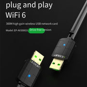 EDUP EP-AX300GS 300Mbps WiFi 6 Nano Wireless Dongle Adattatore WiFi USB a banda singola, EP-AX300GS