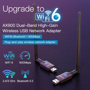 Adattatore WiFi wireless USB dual-band EDUP EP-AX900 900Mbps WiFi 6 Bluetooth 5.3, EP-AX900