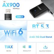EDUP EP-AX910 900Mbps WiFi 6 Bluetooth 5.3 Adattatore WiFi USB Scheda di rete wireless dual-band, EP-AX910