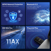 EDUP EP-AX910 900Mbps WiFi 6 Bluetooth 5.3 Adattatore WiFi USB Scheda di rete wireless dual-band, EP-AX910