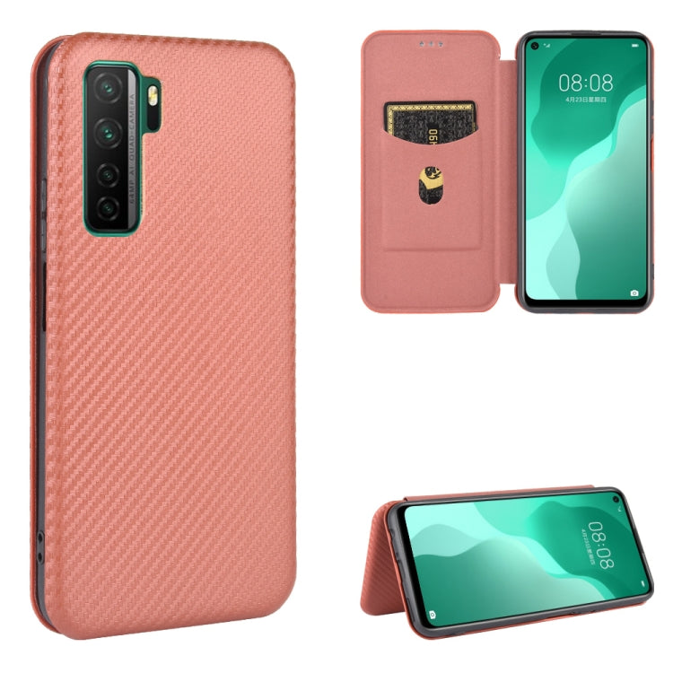 Struttura in fibra di carbonio Flip orizzontale magnetico Custodia in pelle TPU + PC + PU con slot per schede, For Huawei Honor 10i / 20i, For Huawei Honor 20 / nova 5T, For Huawei nova 7 SE / P40 Lite 5G, For Huawei nova 6 4G