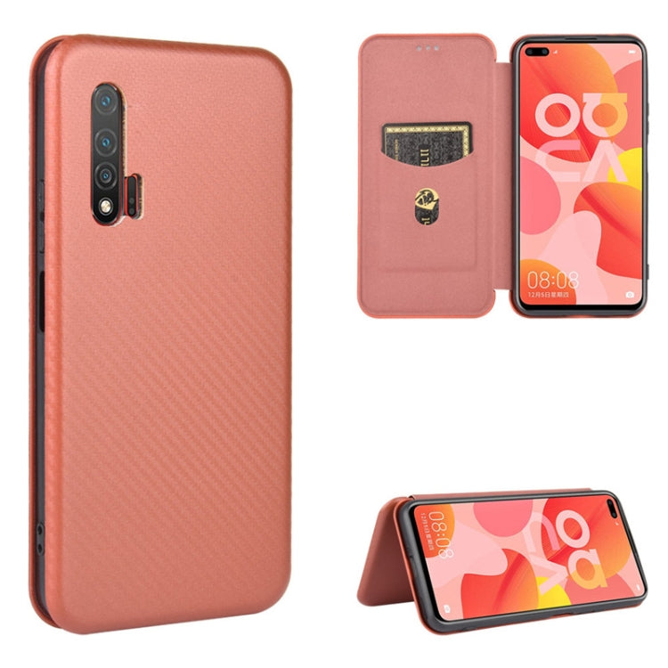Struttura in fibra di carbonio Flip orizzontale magnetico Custodia in pelle TPU + PC + PU con slot per schede, For Huawei Honor 10i / 20i, For Huawei Honor 20 / nova 5T, For Huawei nova 7 SE / P40 Lite 5G, For Huawei nova 6 4G