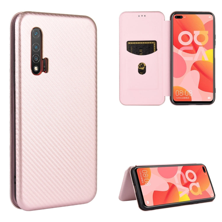 Struttura in fibra di carbonio Flip orizzontale magnetico Custodia in pelle TPU + PC + PU con slot per schede, For Huawei nova 6 5G, For Huawei nova 7 Pro 5G, For Huawei nova 7 5G, For Huawei P Smart Z / Y9 Prime (2019)