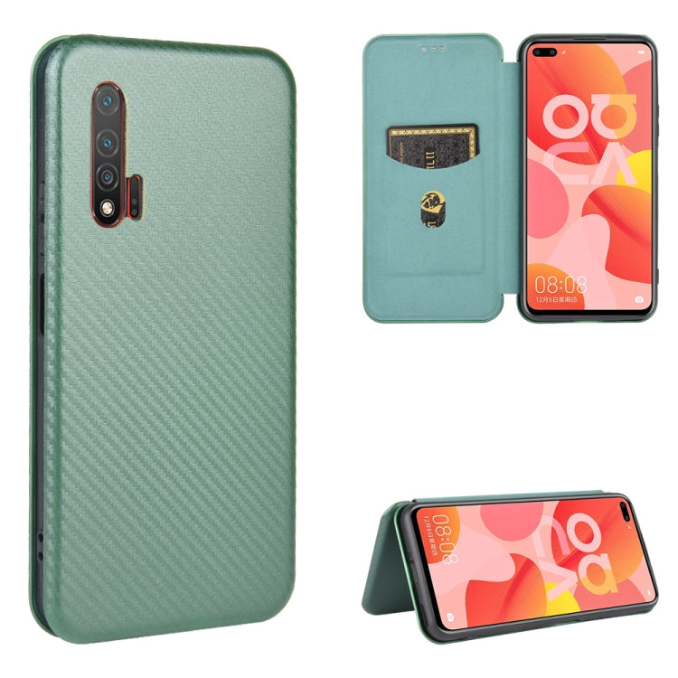 Struttura in fibra di carbonio Flip orizzontale magnetico Custodia in pelle TPU + PC + PU con slot per schede, For Huawei nova 6 5G, For Huawei nova 7 Pro 5G, For Huawei nova 7 5G, For Huawei P Smart Z / Y9 Prime (2019)