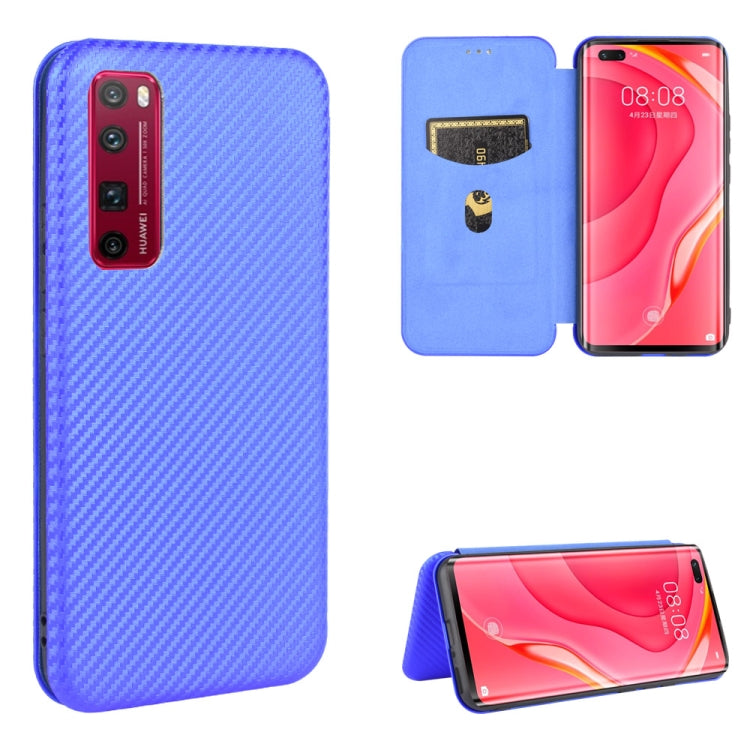 Struttura in fibra di carbonio Flip orizzontale magnetico Custodia in pelle TPU + PC + PU con slot per schede, For Huawei nova 6 5G, For Huawei nova 7 Pro 5G, For Huawei nova 7 5G, For Huawei P Smart Z / Y9 Prime (2019)