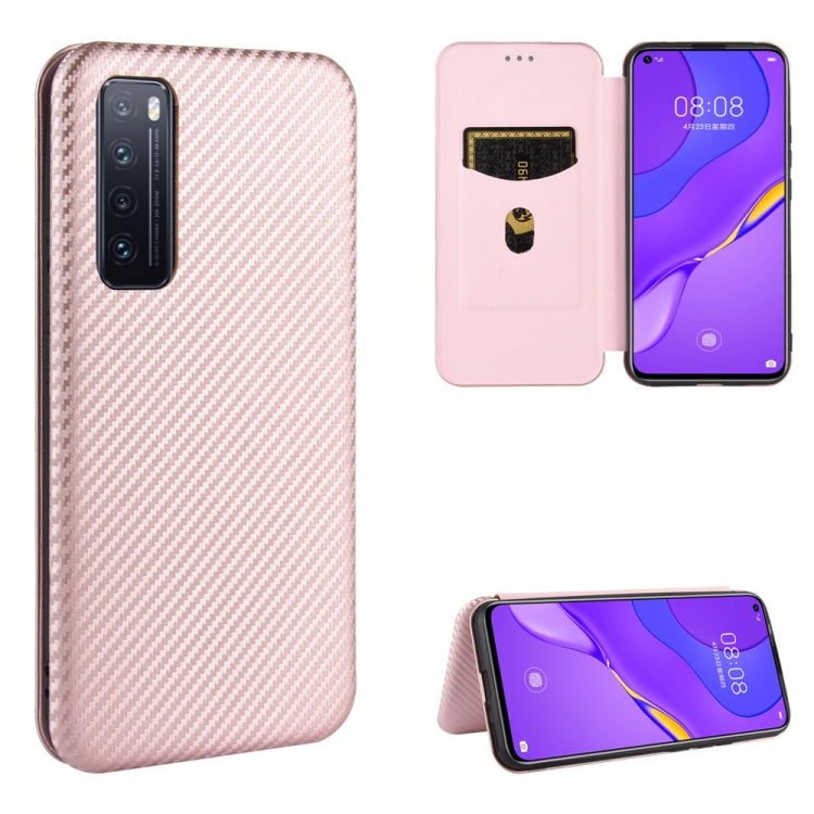 Struttura in fibra di carbonio Flip orizzontale magnetico Custodia in pelle TPU + PC + PU con slot per schede, For Huawei nova 6 5G, For Huawei nova 7 Pro 5G, For Huawei nova 7 5G, For Huawei P Smart Z / Y9 Prime (2019)