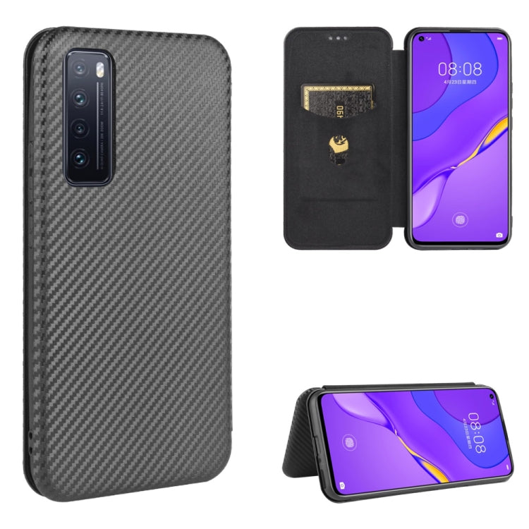 Struttura in fibra di carbonio Flip orizzontale magnetico Custodia in pelle TPU + PC + PU con slot per schede, For Huawei nova 6 5G, For Huawei nova 7 Pro 5G, For Huawei nova 7 5G, For Huawei P Smart Z / Y9 Prime (2019)