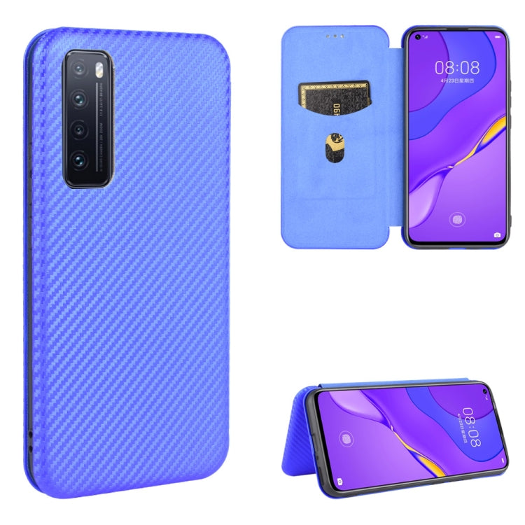 Struttura in fibra di carbonio Flip orizzontale magnetico Custodia in pelle TPU + PC + PU con slot per schede, For Huawei nova 6 5G, For Huawei nova 7 Pro 5G, For Huawei nova 7 5G, For Huawei P Smart Z / Y9 Prime (2019)